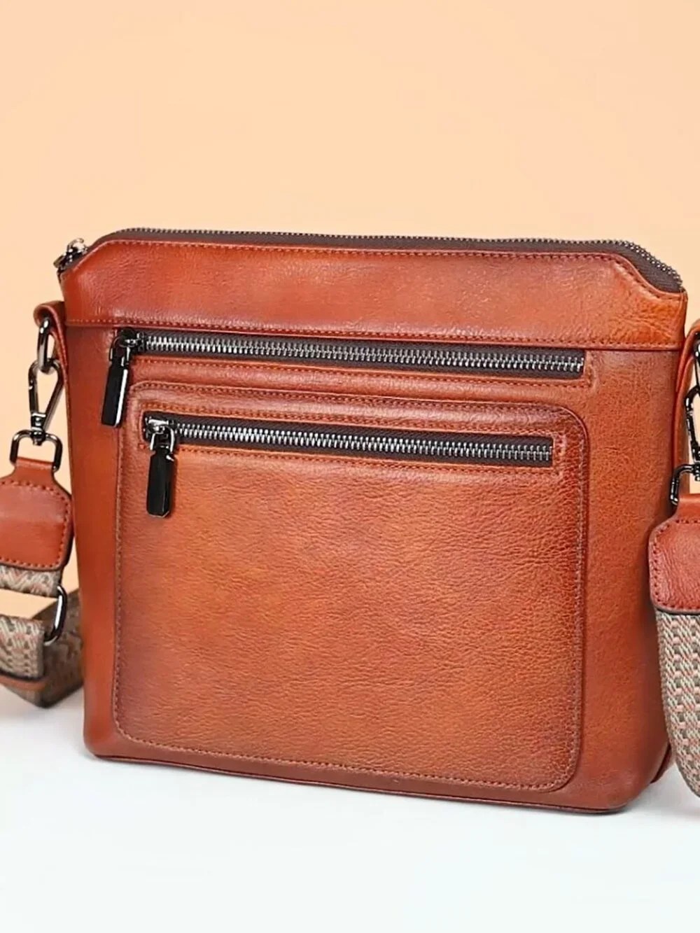 Genuine Leather Crossbody Bag with Multiple Pockets Satchel Purse